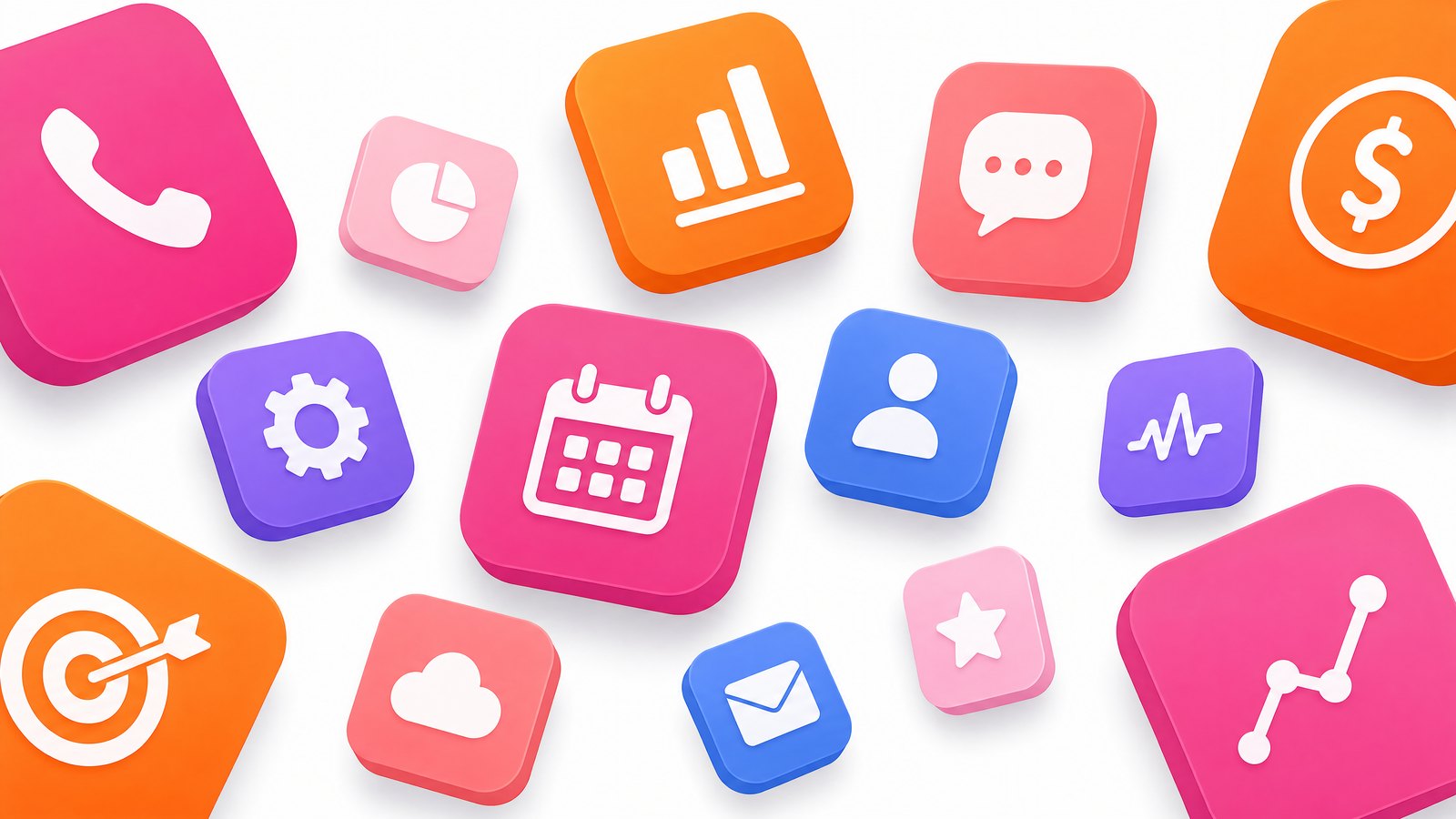 Colorful app tiles for phones, calendars, payments, contacts, and reporting
