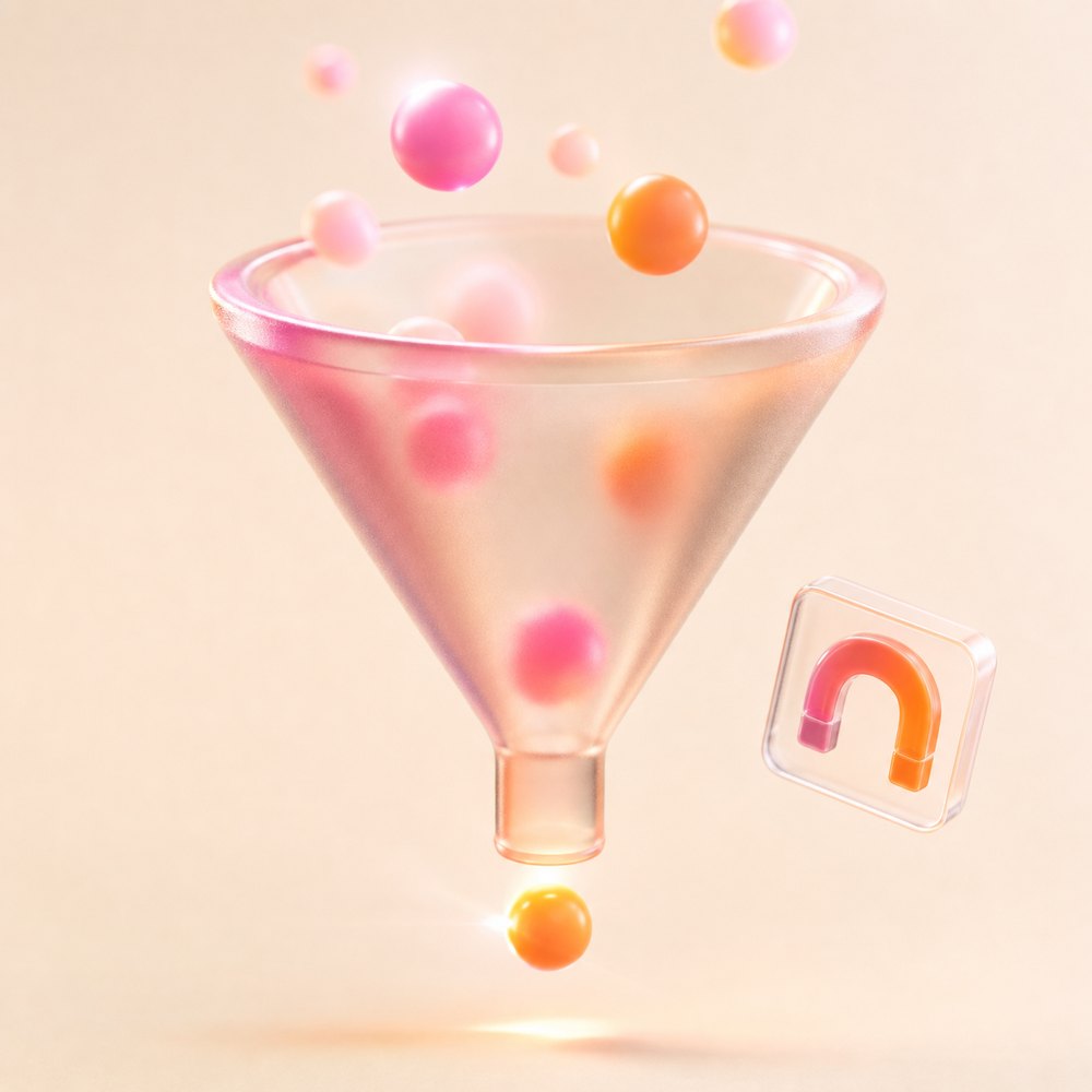 Frosted-glass funnel representing GRIFFAIN customer acquisition