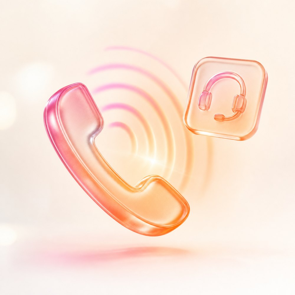 Frosted-glass phone handset with sound waves representing GRIFFAIN AI receptionist